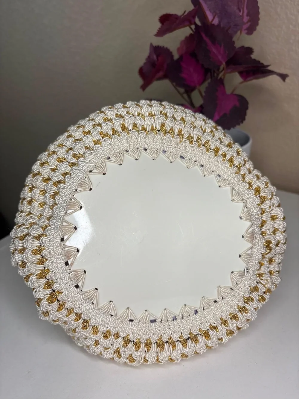 Vintage Made in Germany Gold White Cord Cage Top Handle Evening Bag
